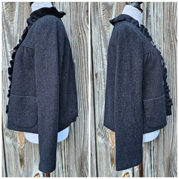 Tweed Ruffle Front Blazer Dark Charcoal Wool Jacket J. CREW Fiona Size 6 Pockets - Picture 3 of 9